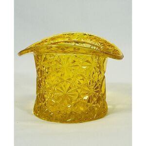 Vtg Unbranded Yellow Glass Top Hat Vase/Toothpick Holder 3"